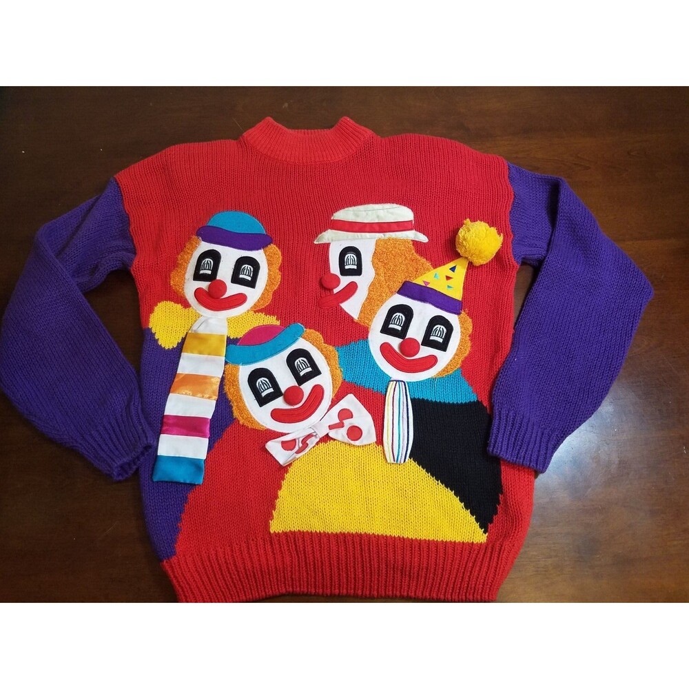 vintage 90's oversized knit clown patchwork women's sweater size medium
